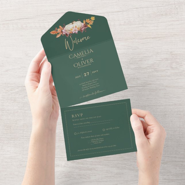 Pumpkin Casamento Dourado Verde de Abóbora no Orça (Aba destacável)