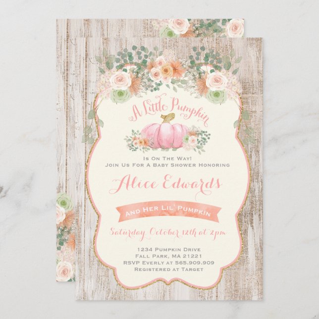 Pumpkin Chá de fraldas Convite à Pumpkin Russo (Frente/Verso)