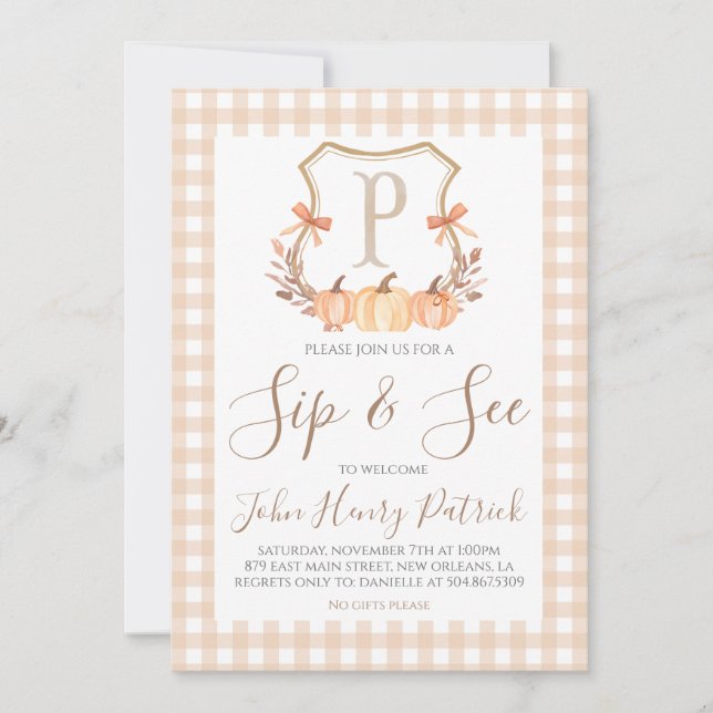 Pumpkin Crest Sip & Consulte Convite (Frente)