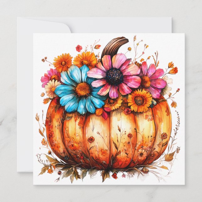 Pumpkin de Queda Floral de Aquarela (Frente)