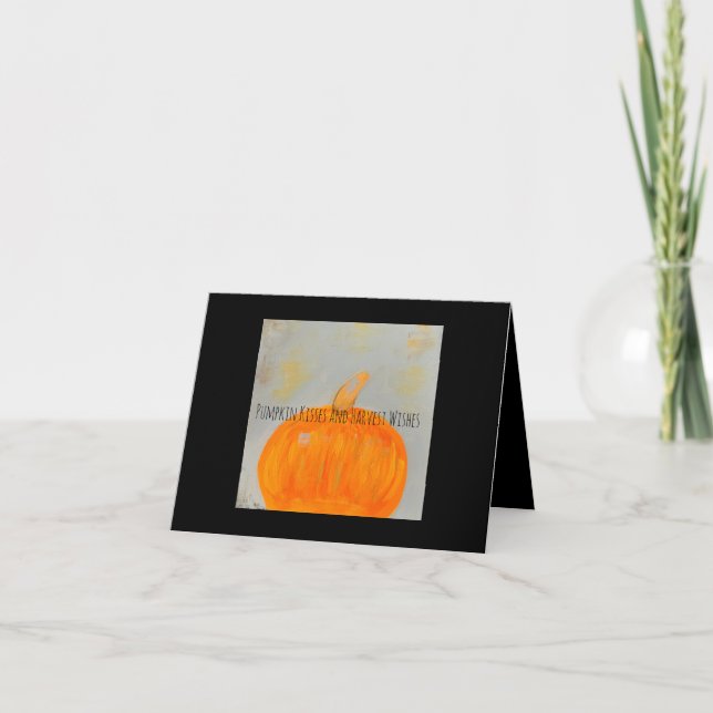 Pumpkin Deseja Cartão de Nota Preto Dobrado (Frente)