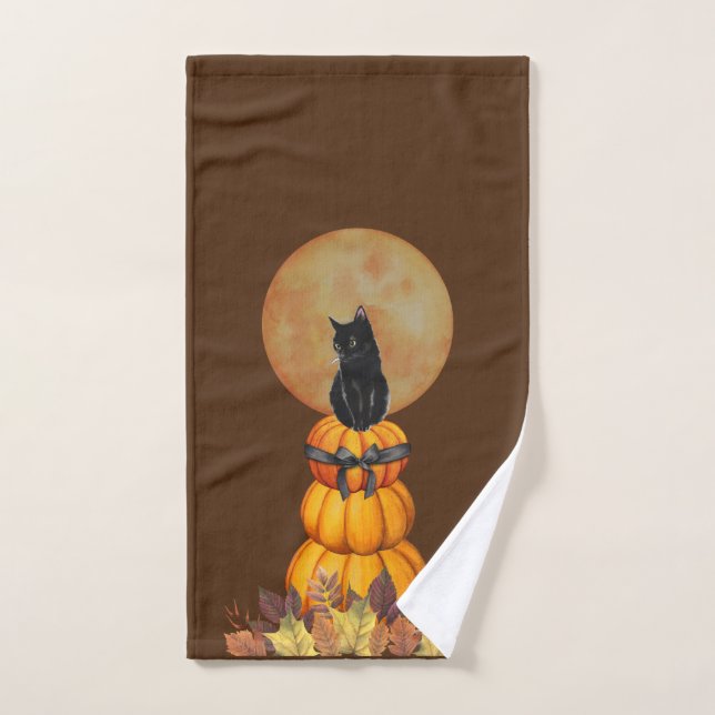 Pumpkin e toalha de mão de gato preto (Toalha de mão)