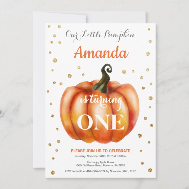 Pumpkin Fall Birthday Convite Dourado (Frente)