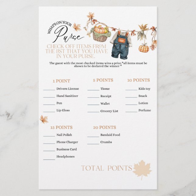 Pumpkin Fall Chá de fraldas o que no jogo de bolsa (Frente)