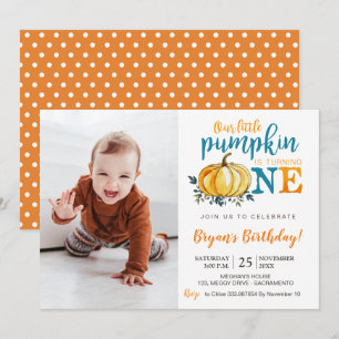 Pumpkin Fall First Birthday convite fotografia
