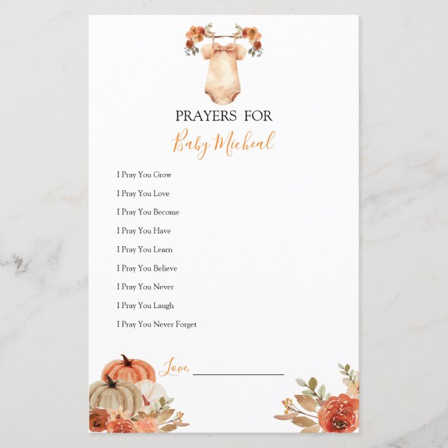 Pumpkin Floral Bebê Floral Fora Orações para Bebê (Frente)
