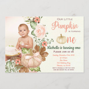 Pumpkin Floral Primeiro Convite Russo de Aniversár