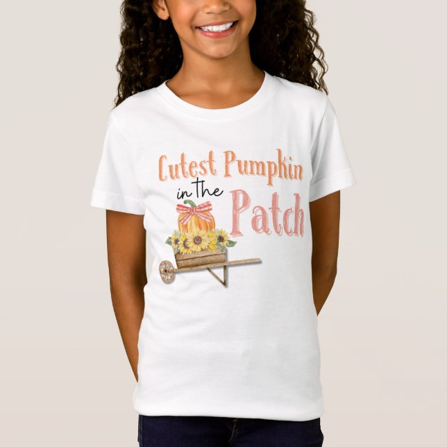 Pumpkin mais fofo no patch, camiseta de moça (Frente)