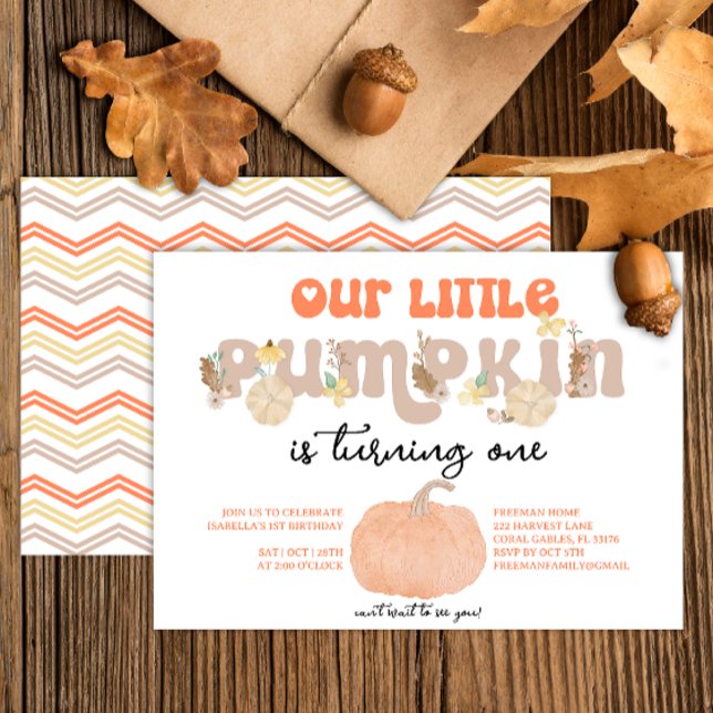 Pumpkin Neutro Primeiro Convite de Aniversário (Gender neutral pumpkin fall birthday party invitation)