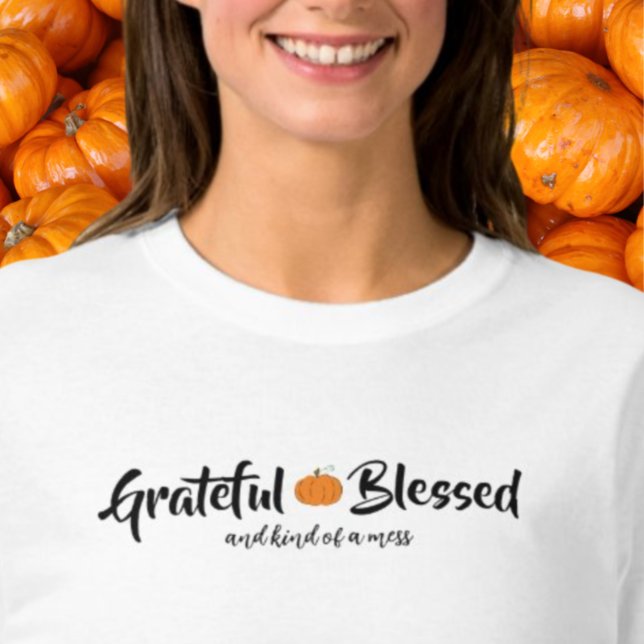 Pumpkin Orange Grateful Bênção Citada Camisa T (Criador carregado)
