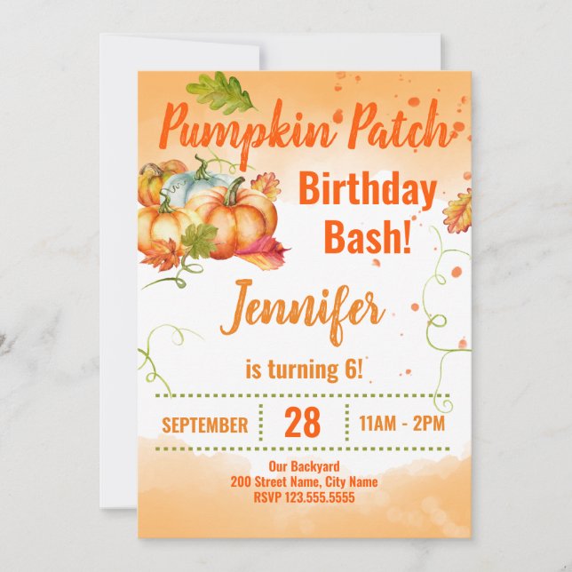 Pumpkin Patch Birthday Bash Convite (Frente)