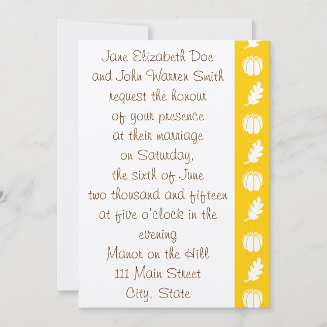 Pumpkin Patch no Convite para Casamento Amarelo (Frente)