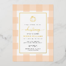 Pumpkin Peach Gingham Christening Foil Invance