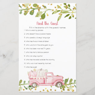 Pumpkin Pink Truck Watercolor Encontre o jogo Conv