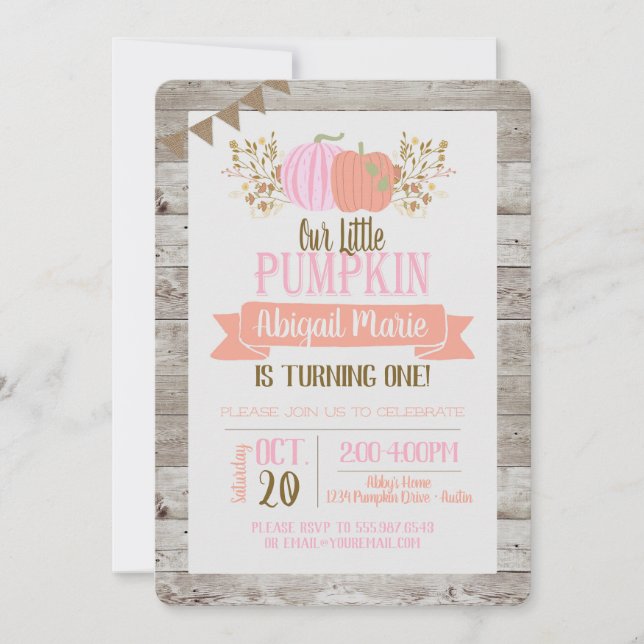 Pumpkin Primeiro Aniversário Convite Para Meninas (Frente)