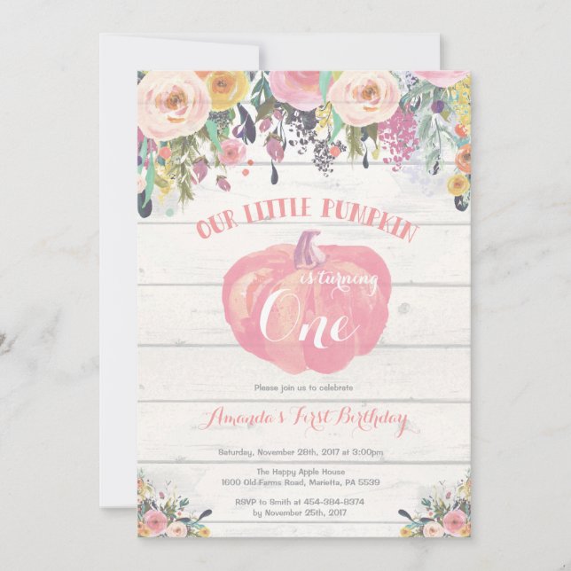 Pumpkin Primeiro Convite De Aniversário Russo Flor (Frente)