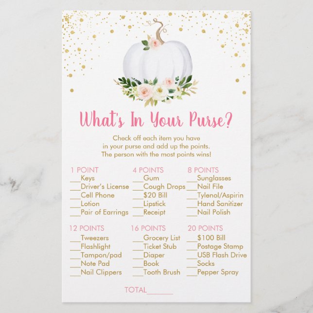 Pumpkin rosa Dourado O que há no seu jogo de bolsa (Frente)