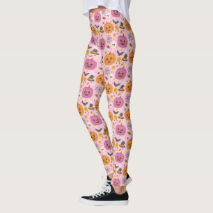 Pumpkin rosa - Leggings do Padrão de Halloween