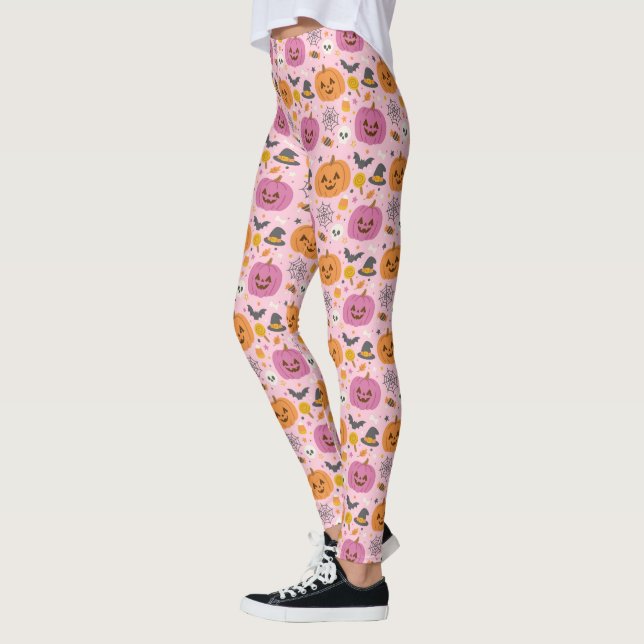 Pumpkin rosa - Leggings do Padrão de Halloween (Esquerda)