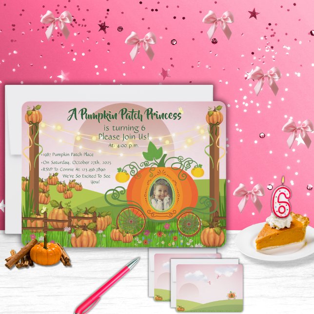 Pumpkin Rosa Patch Princesa Convidada de Aniversár (Personalized autumn mauve "Pumpkin Patch Princess" young girl's birthday party invitations )