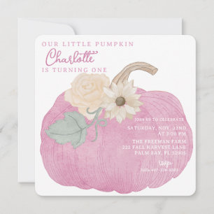 Pumpkin Rosa Primeiro Convite de Aniversário