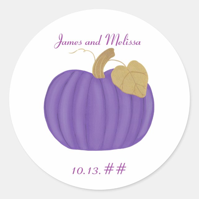 Pumpkin roxo Guarde a data adesivos de casamento (Frente)