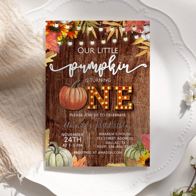 Pumpkin Rustic First Birthday Convite (Criador carregado)