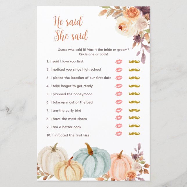 Pumpkin Rustic Floral Ele disse que ela disse: "Ca (Frente)