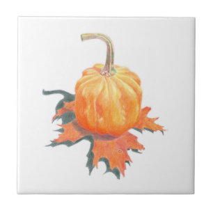Pumpkin sobre Folhas de Azulejo Cerâmico