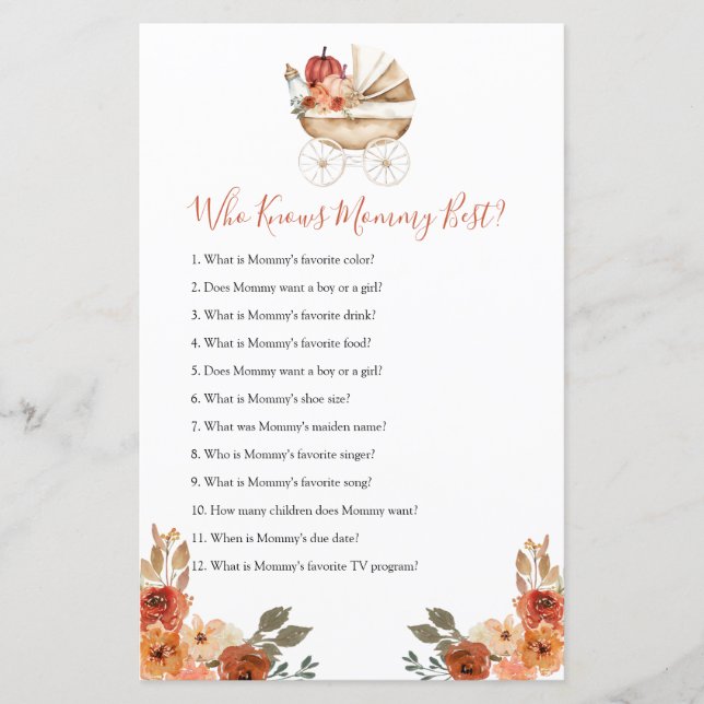 Pumpkin Stroller Baby Shower Who Know Mommy Best (Frente)