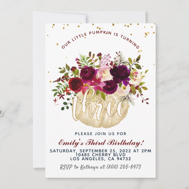 Pumpkin Terceiro Convite de Aniversário (Frente)