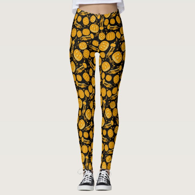 Pumpkin Trumpet Music Notes Leggings (Frente)