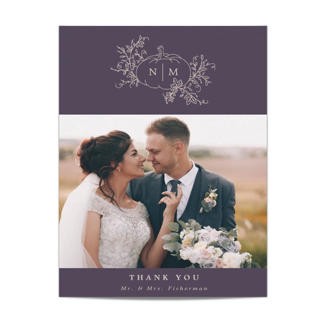 Pumpkin Vines Monograma Casamento Obrigado Cartões (Criador carregado)