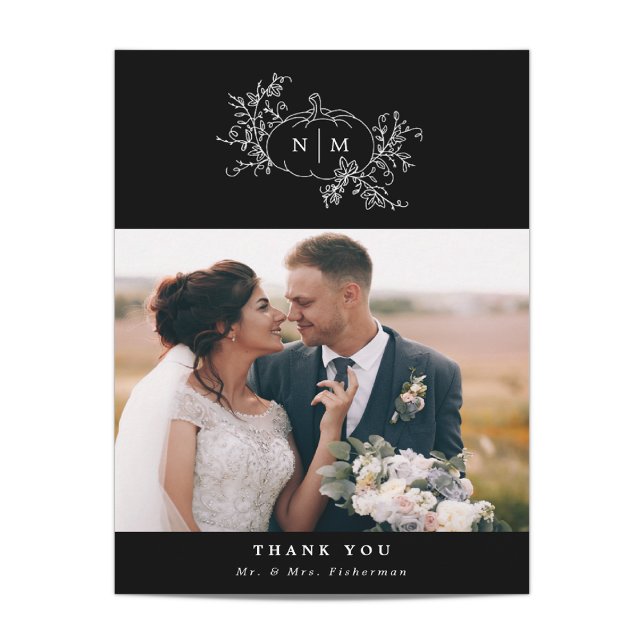 Pumpkin Vines Monograma Casamento Obrigado Cartões (Criador carregado)