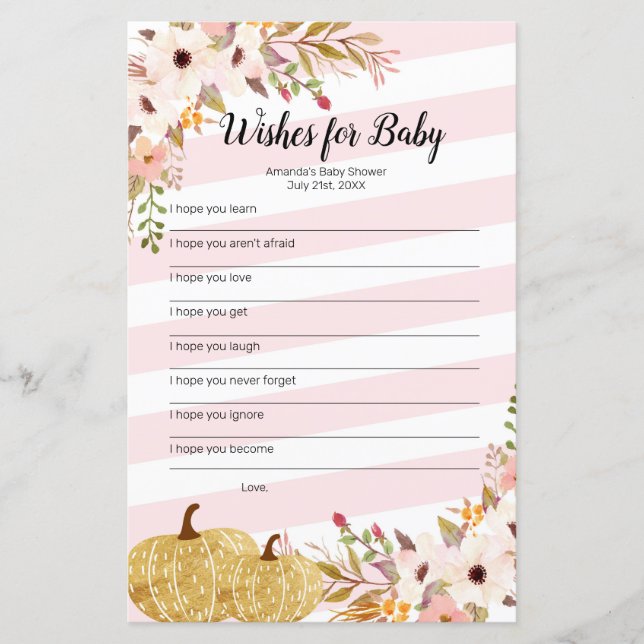 Pumpkin Watercolor Deseja Jogo para Bebê (Frente)