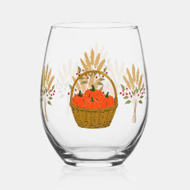 🎃 **Pumpkin & Wheat Stemless Wine Glass
