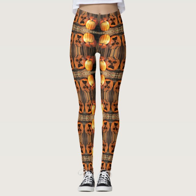 Pumpkins assustador - Leggings do Dia das Bruxas (Frente)