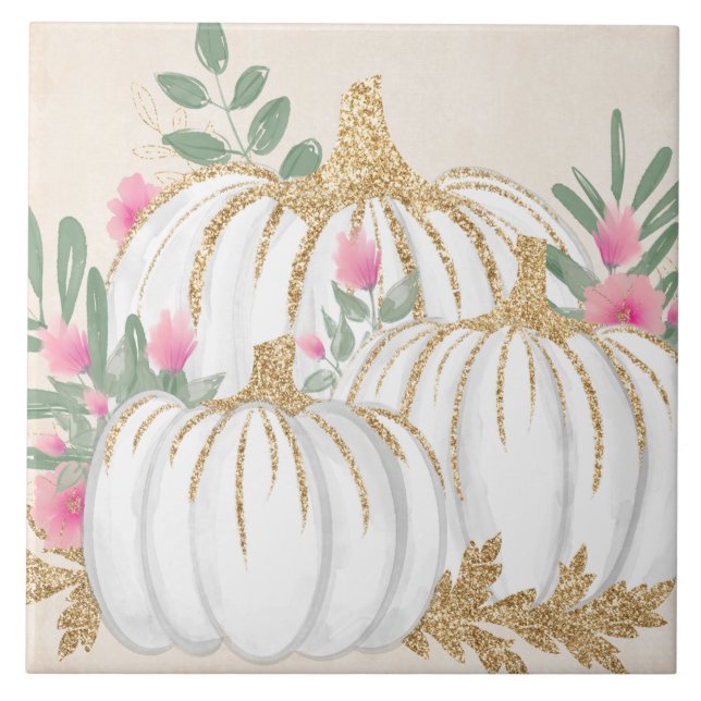 Pumpkins branco e Dourado Aquarela (Frente)