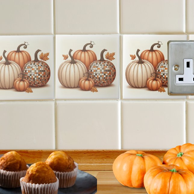 Pumpkins Colorido de outono Feliz (Happy Fall Autumn colorful Pumpkins Ceramic Tile)