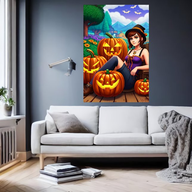 Pumpkins e uma jovem senhora | AI Art Poster (Criador carregado)