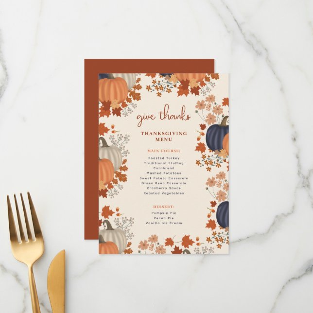 Pumpkins Flores Selvagens Menu Janto de Ação de Gr (Frente/Verso In Situ)