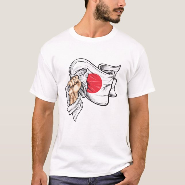 Punho com pavilhão nacional da Camisa T do Japão (Frente)