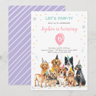 Puppy Aniversário Convite Festa de Cães Garota Paw