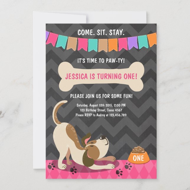 Puppy Birthday Convite Paw-ty Puppy Festa (Frente)