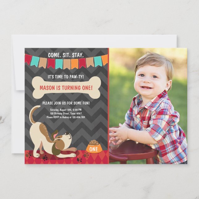 Puppy Birthday Convite Paw-ty Puppy Festa (Frente)