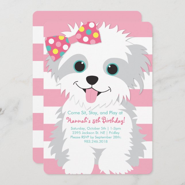 Puppy Birthday Paw-ty Convite (Frente/Verso)