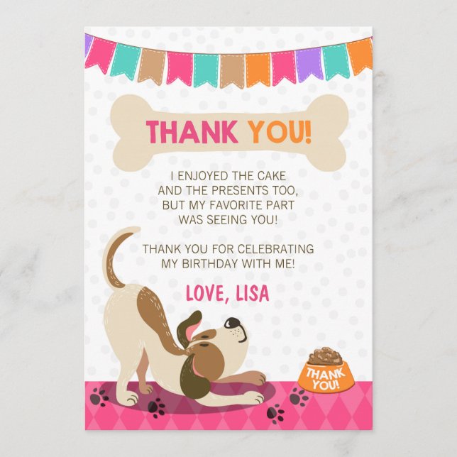 Puppy Birthday Pw-ty Puppy Cartões de agradeciment (Frente)