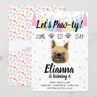Puppy Dog Frenchie Girl Birthday Pawty Convite
