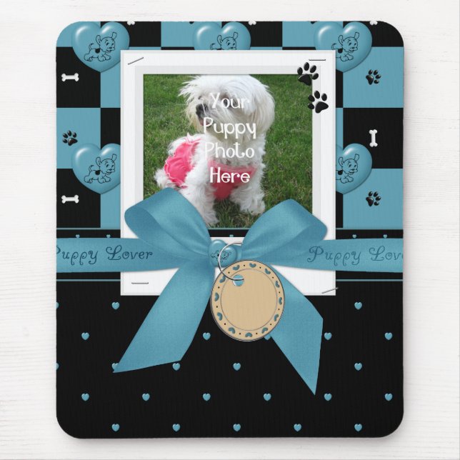 Puppy Lover BLUE Computer Mouse Pad (Frente)