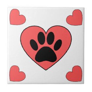 Puppy Paw Print E Red Heart